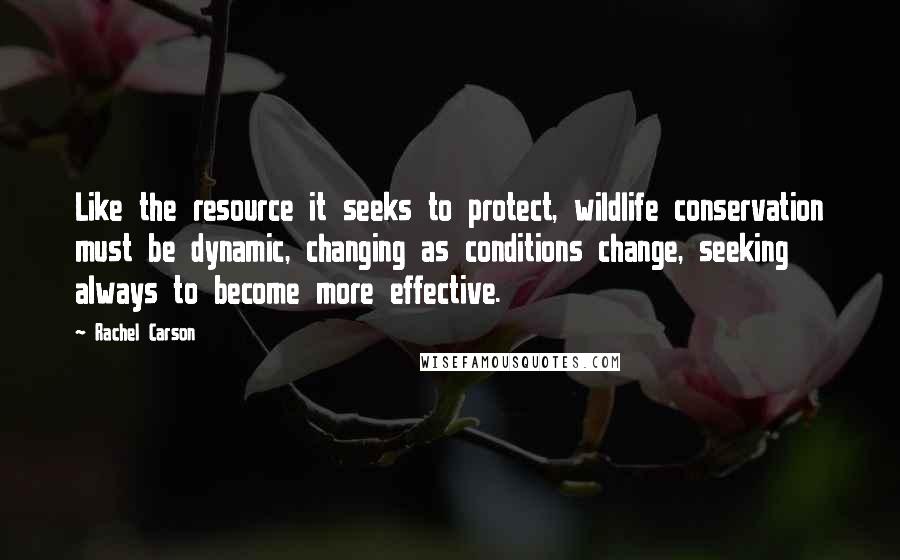 Rachel Carson Quotes: Like the resource it seeks to protect, wildlife conservation must be dynamic, changing as conditions change, seeking always to become more effective.