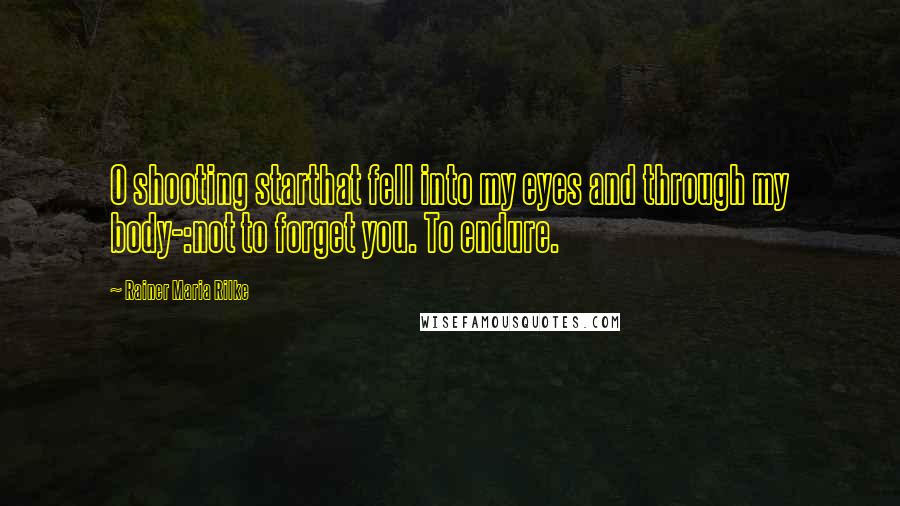 Rainer Maria Rilke Quotes: O shooting starthat fell into my eyes and through my body-:not to forget you. To endure.