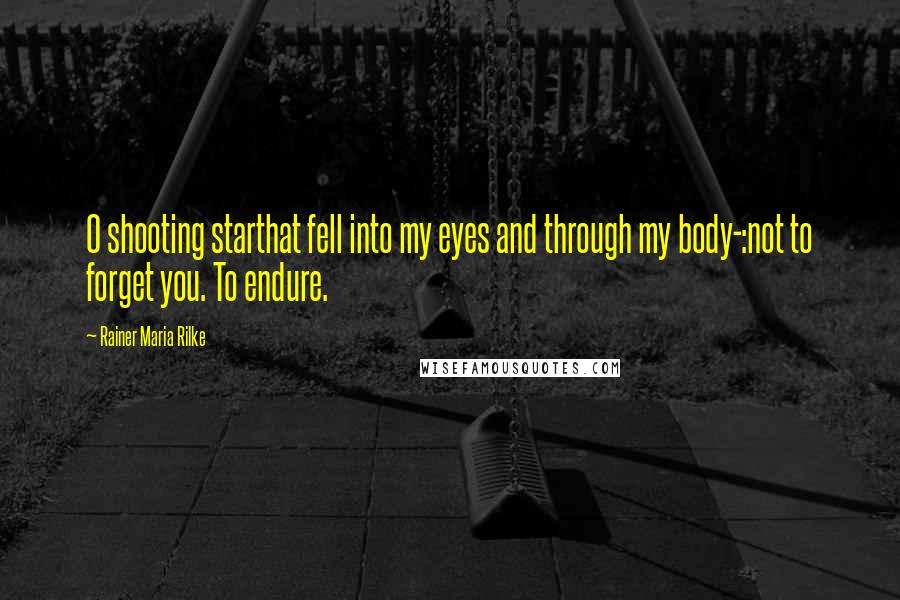 Rainer Maria Rilke Quotes: O shooting starthat fell into my eyes and through my body-:not to forget you. To endure.