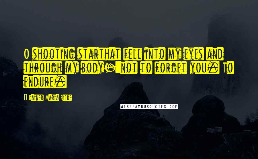 Rainer Maria Rilke Quotes: O shooting starthat fell into my eyes and through my body-:not to forget you. To endure.