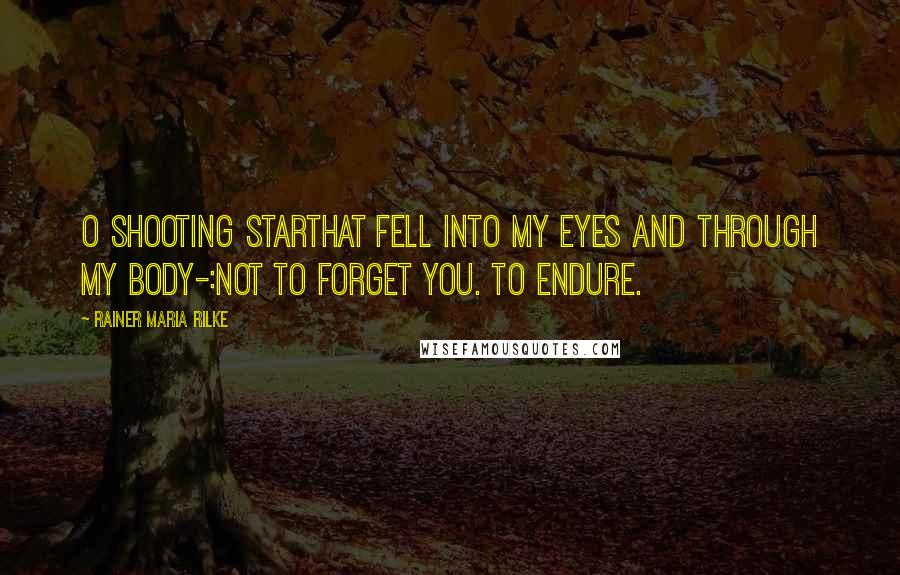 Rainer Maria Rilke Quotes: O shooting starthat fell into my eyes and through my body-:not to forget you. To endure.