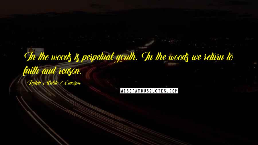 Ralph Waldo Emerson Quotes: In the woods is perpetual youth. In the woods we return to faith and reason.