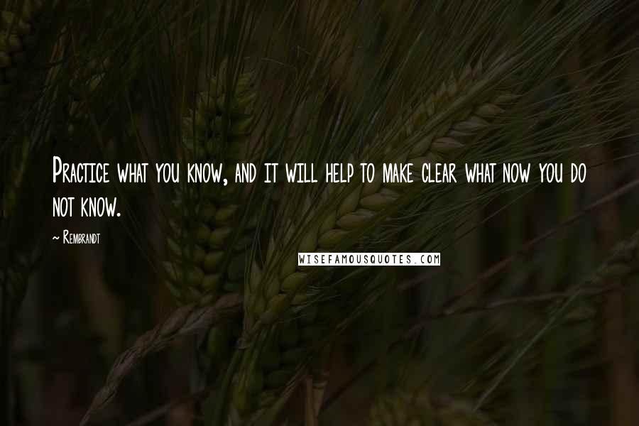 Rembrandt Quotes: Practice what you know, and it will help to make clear what now you do not know.