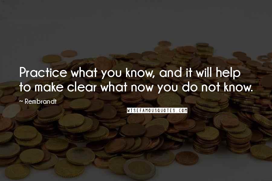 Rembrandt Quotes: Practice what you know, and it will help to make clear what now you do not know.