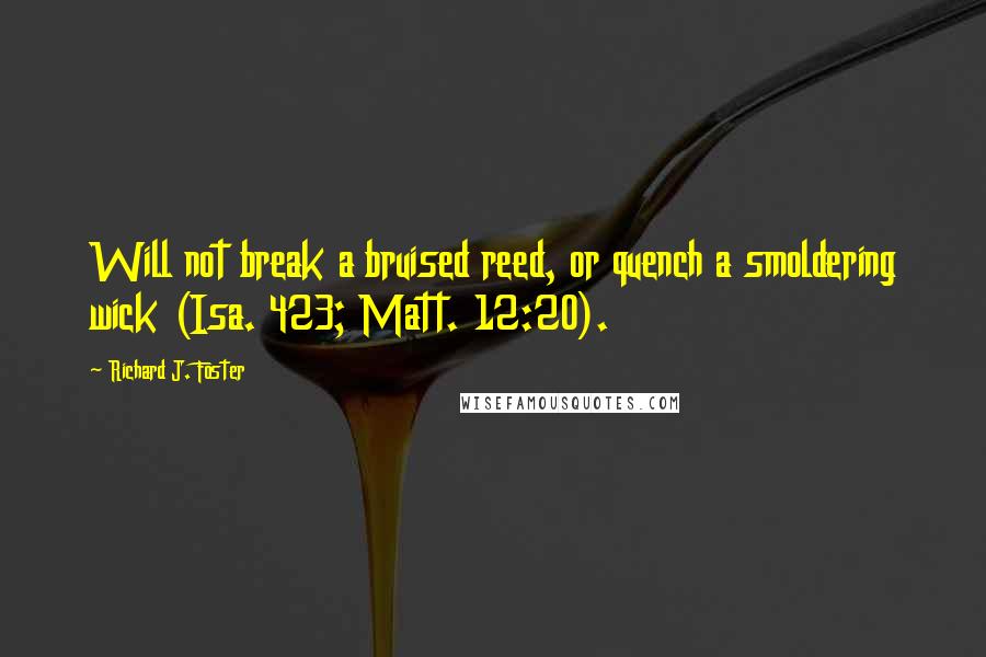 Richard J. Foster Quotes: Will not break a bruised reed, or quench a smoldering wick (Isa. 423; Matt. 12:20).