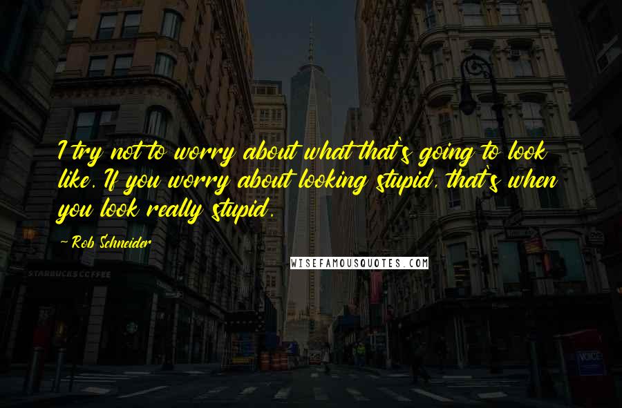 Rob Schneider Quotes: I try not to worry about what that's going to look like. If you worry about looking stupid, that's when you look really stupid.