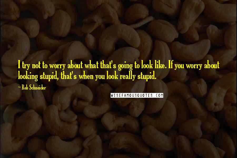 Rob Schneider Quotes: I try not to worry about what that's going to look like. If you worry about looking stupid, that's when you look really stupid.