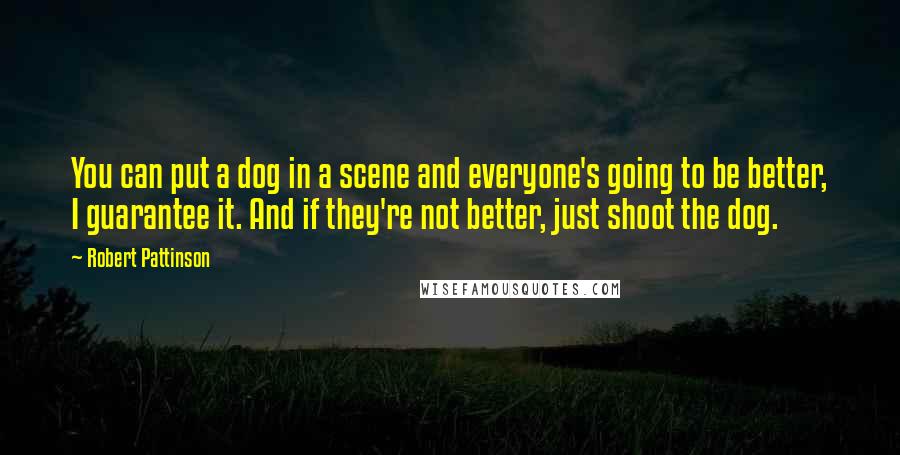 Robert Pattinson Quotes: You can put a dog in a scene and everyone's going to be better, I guarantee it. And if they're not better, just shoot the dog.