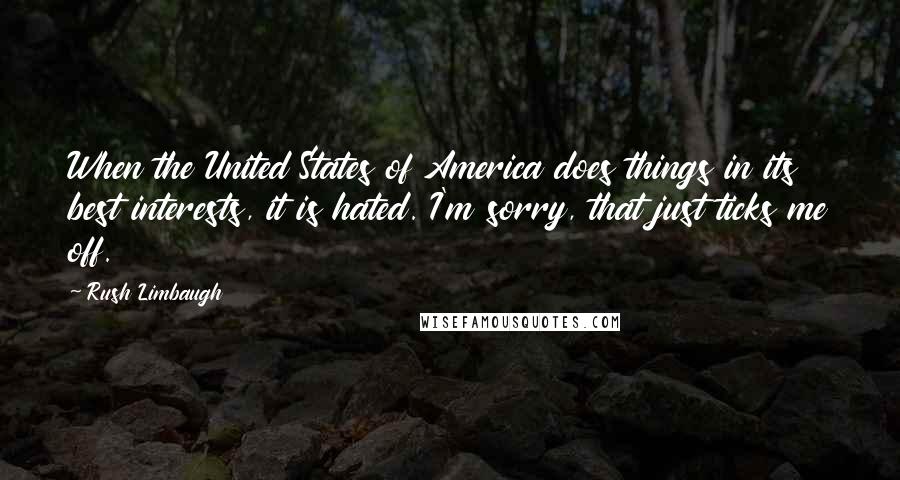 Rush Limbaugh Quotes: When the United States of America does things in its best interests, it is hated. I'm sorry, that just ticks me off.