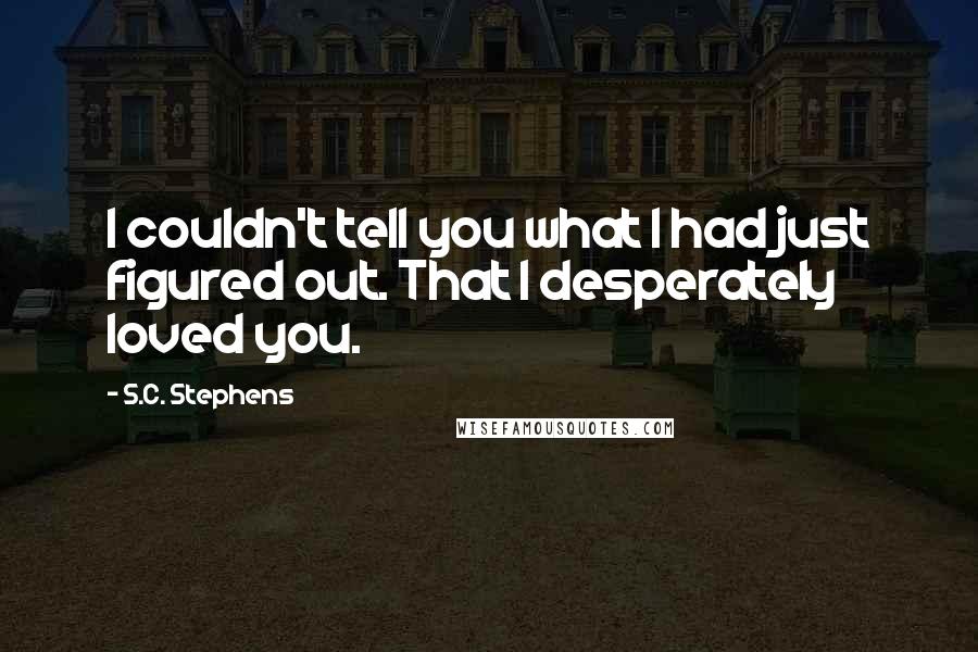 S.C. Stephens Quotes: I couldn't tell you what I had just figured out. That I desperately loved you.