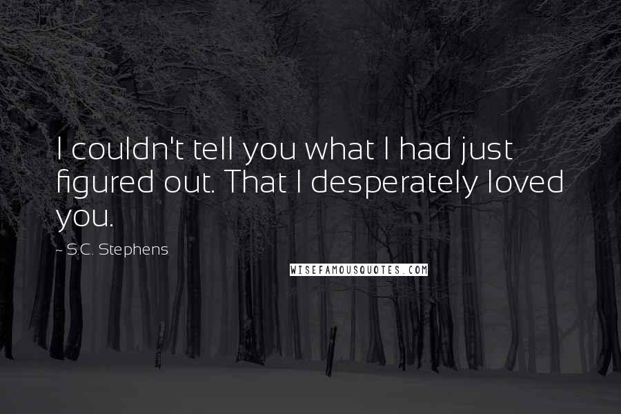 S.C. Stephens Quotes: I couldn't tell you what I had just figured out. That I desperately loved you.