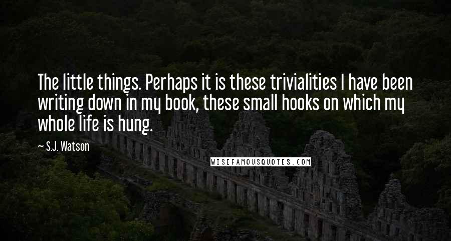 S.J. Watson Quotes: The little things. Perhaps it is these trivialities I have been writing down in my book, these small hooks on which my whole life is hung.