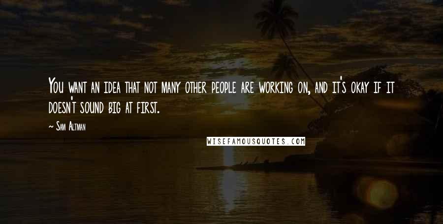 Sam Altman Quotes: You want an idea that not many other people are working on, and it's okay if it doesn't sound big at first.