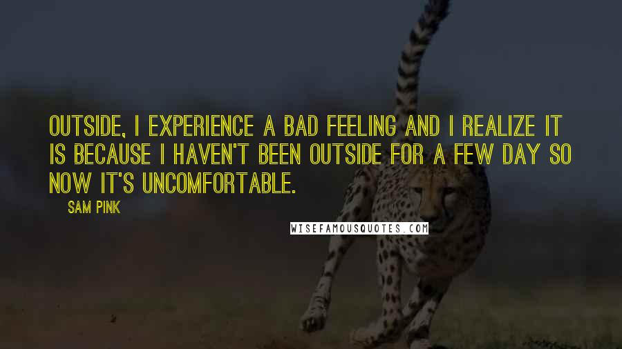 Sam Pink Quotes: Outside, I experience a bad feeling and I realize it is because I haven't been outside for a few day so now it's uncomfortable.