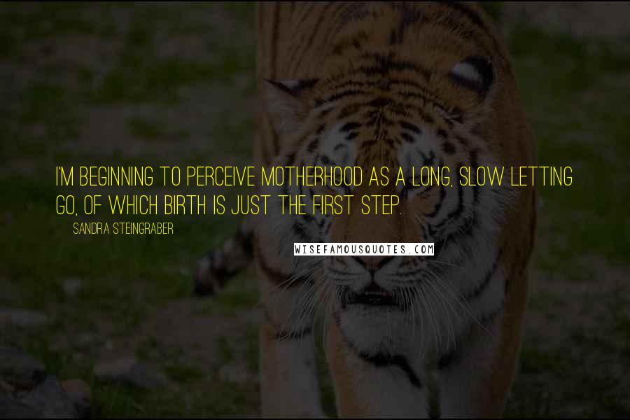 Sandra Steingraber Quotes: I'm beginning to perceive motherhood as a long, slow letting go, of which birth is just the first step.