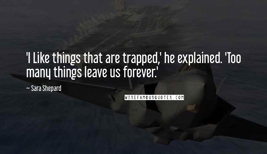 Sara Shepard Quotes: 'I Like things that are trapped,' he explained. 'Too many things leave us forever.'