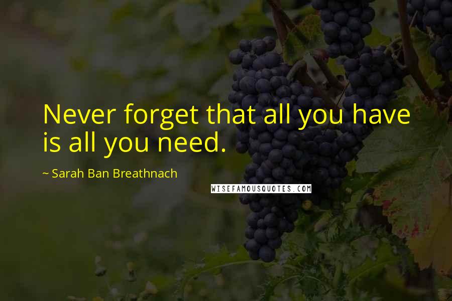 Sarah Ban Breathnach Quotes: Never forget that all you have is all you need.