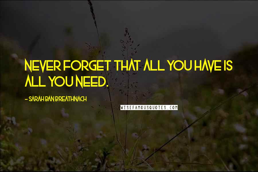 Sarah Ban Breathnach Quotes: Never forget that all you have is all you need.