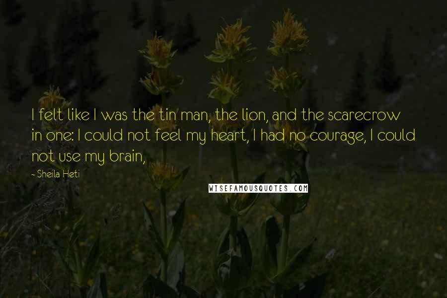 Sheila Heti Quotes: I felt like I was the tin man, the lion, and the scarecrow in one: I could not feel my heart, I had no courage, I could not use my brain,