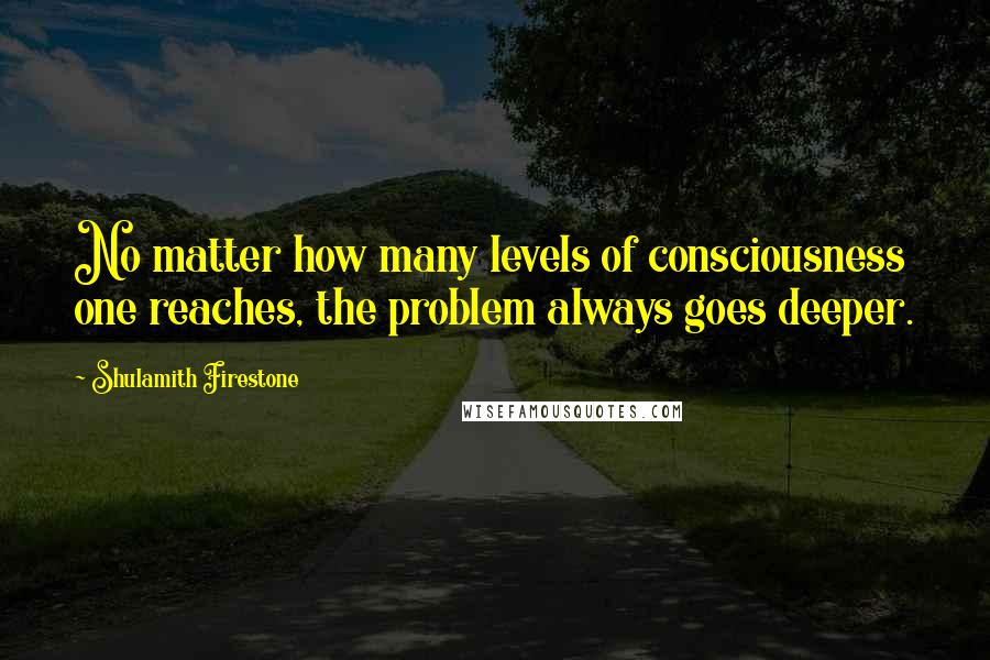 Shulamith Firestone Quotes: No matter how many levels of consciousness one reaches, the problem always goes deeper.