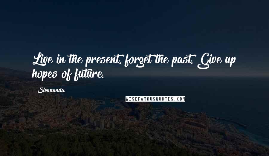 Sivananda Quotes: Live in the present, forget the past. Give up hopes of future.