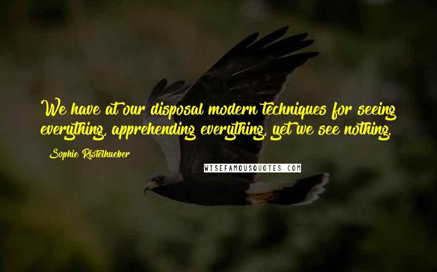 Sophie Ristelhueber Quotes: We have at our disposal modern techniques for seeing everything, apprehending everything, yet we see nothing.