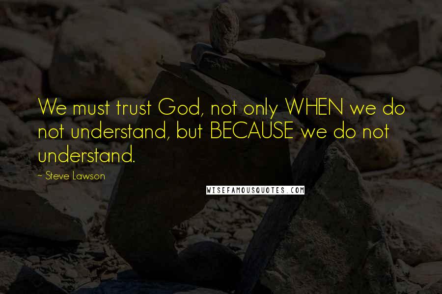 Steve Lawson Quotes: We must trust God, not only WHEN we do not understand, but BECAUSE we do not understand.