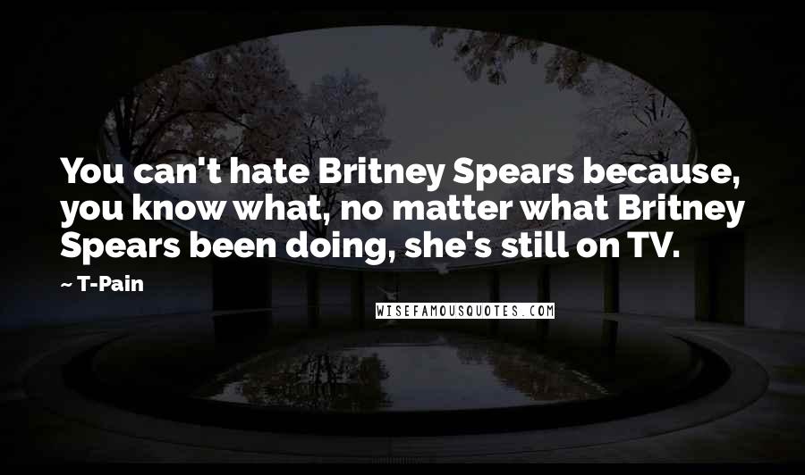 T-Pain Quotes: You can't hate Britney Spears because, you know what, no matter what Britney Spears been doing, she's still on TV.