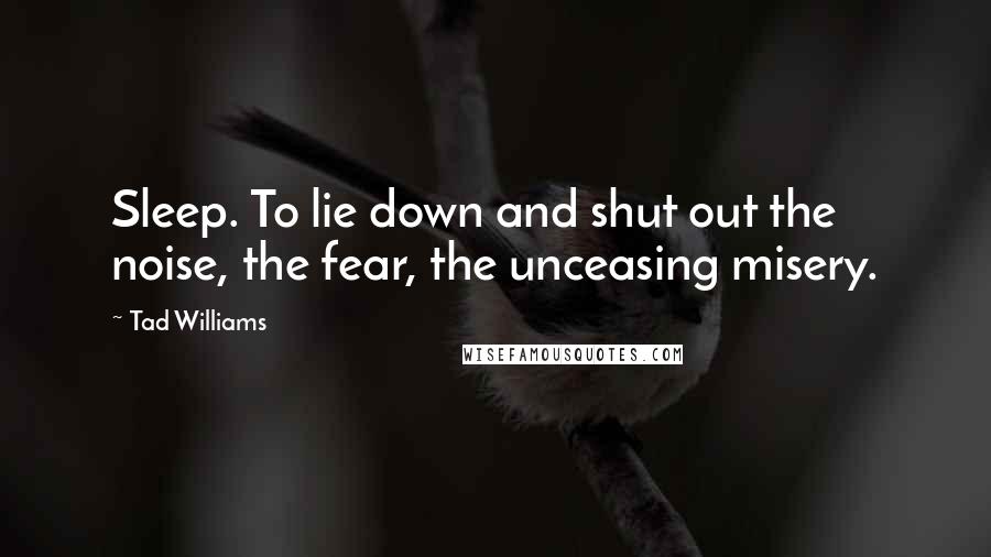 Tad Williams Quotes: Sleep. To lie down and shut out the noise, the fear, the unceasing misery.