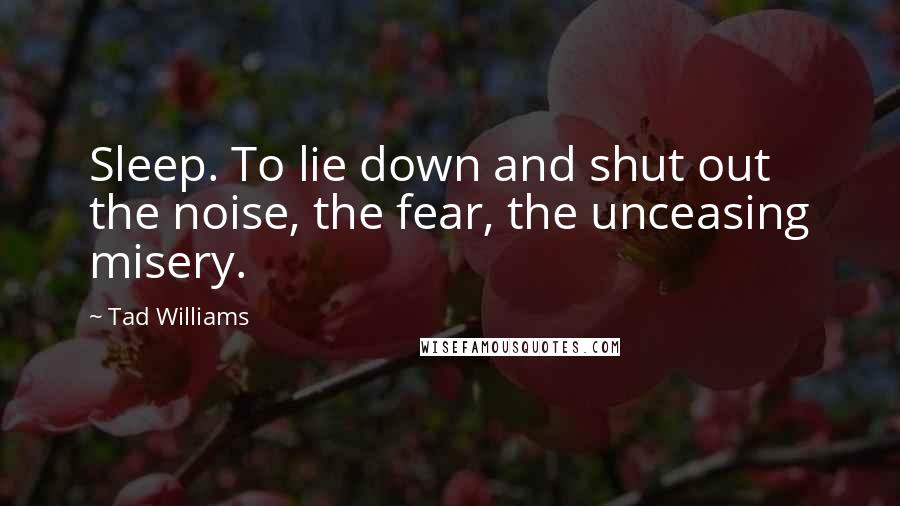 Tad Williams Quotes: Sleep. To lie down and shut out the noise, the fear, the unceasing misery.