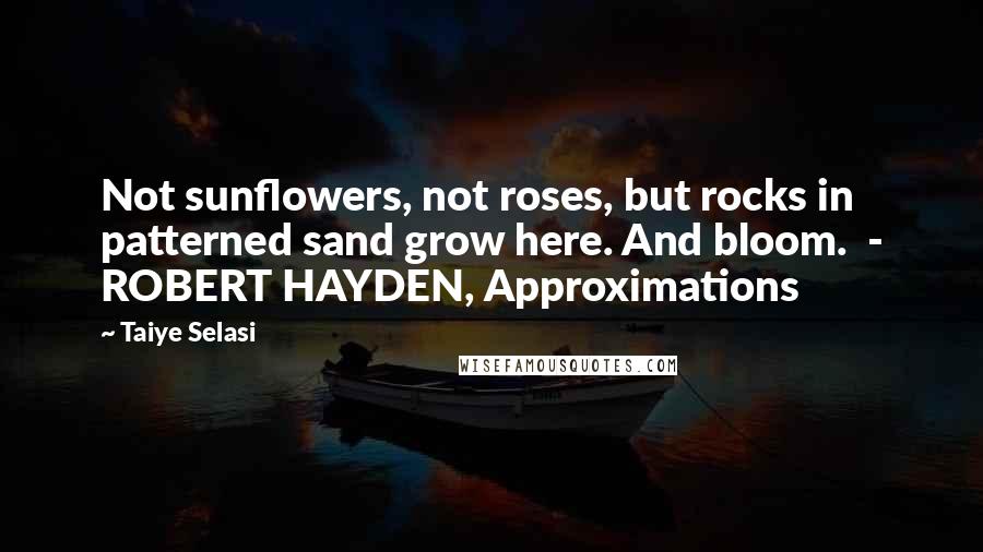 Taiye Selasi Quotes: Not sunflowers, not roses, but rocks in patterned sand grow here. And bloom.  - ROBERT HAYDEN, Approximations