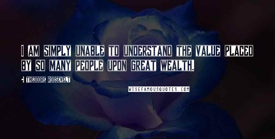 Theodore Roosevelt Quotes: I am simply unable to understand the value placed by so many people upon great wealth.