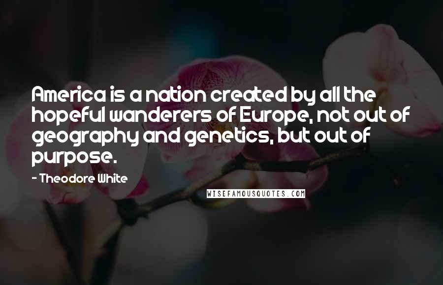 Theodore White Quotes: America is a nation created by all the hopeful wanderers of Europe, not out of geography and genetics, but out of purpose.