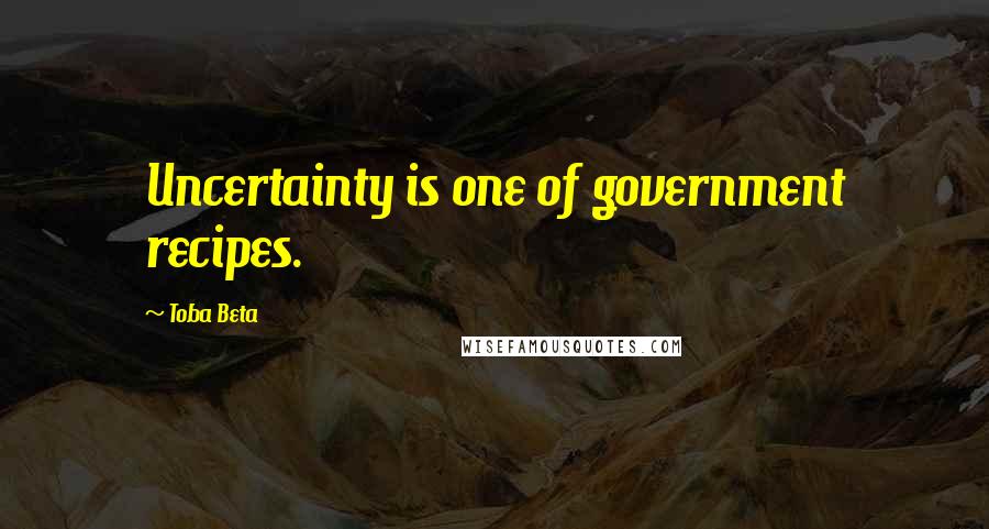 Toba Beta Quotes: Uncertainty is one of government recipes.