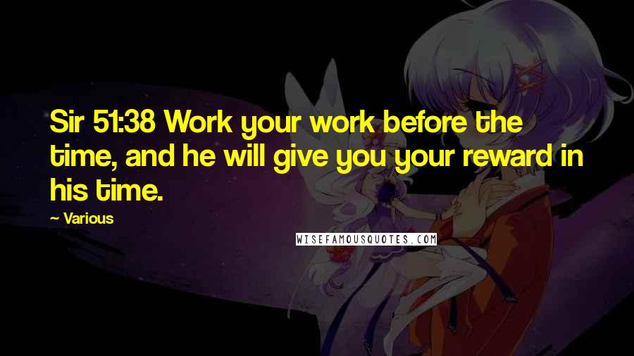 Various Quotes: Sir 51:38 Work your work before the time, and he will give you your reward in his time.