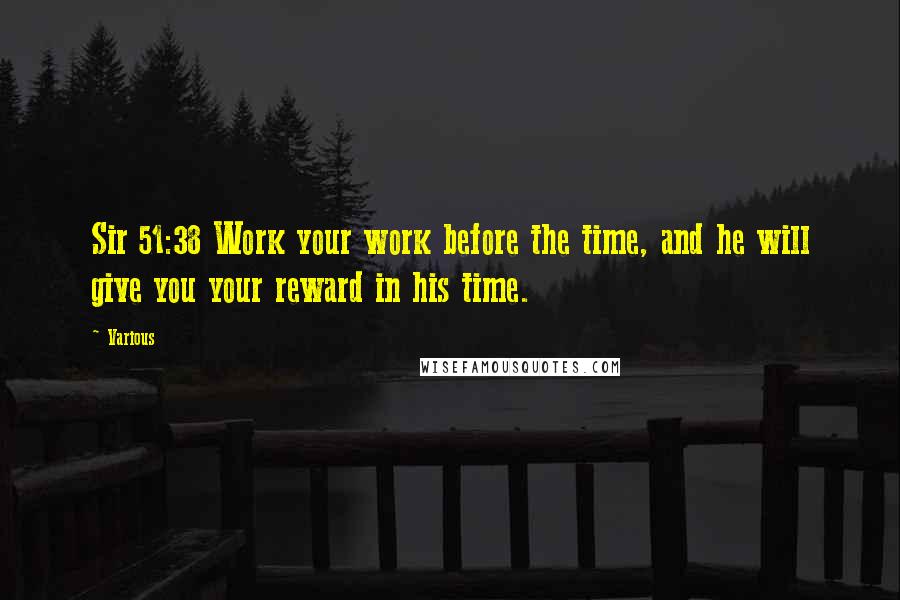 Various Quotes: Sir 51:38 Work your work before the time, and he will give you your reward in his time.