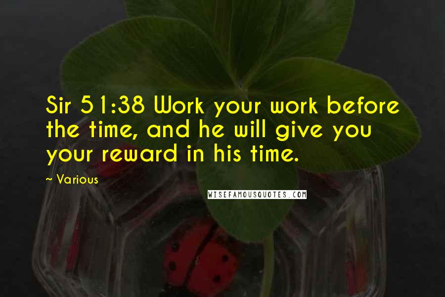 Various Quotes: Sir 51:38 Work your work before the time, and he will give you your reward in his time.