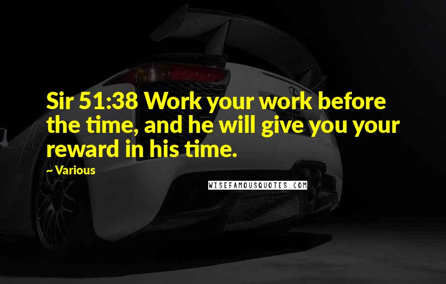 Various Quotes: Sir 51:38 Work your work before the time, and he will give you your reward in his time.