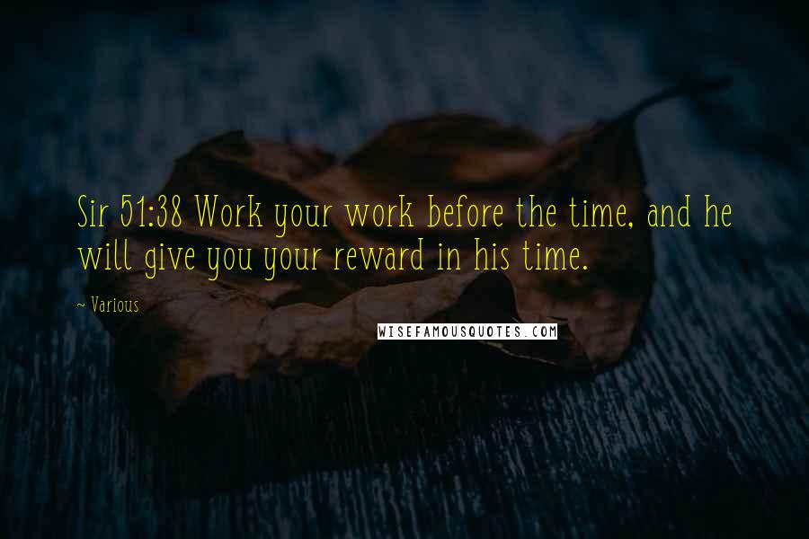 Various Quotes: Sir 51:38 Work your work before the time, and he will give you your reward in his time.