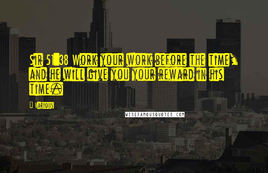 Various Quotes: Sir 51:38 Work your work before the time, and he will give you your reward in his time.