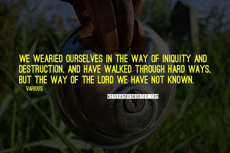 Various Quotes: We wearied ourselves in the way of iniquity and destruction, and have walked through hard ways, but the way of the Lord we have not known.