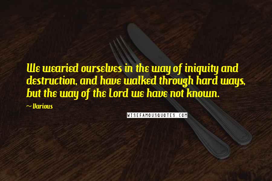 Various Quotes: We wearied ourselves in the way of iniquity and destruction, and have walked through hard ways, but the way of the Lord we have not known.