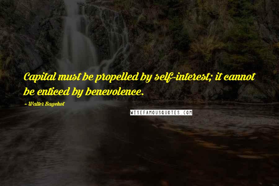 Walter Bagehot Quotes: Capital must be propelled by self-interest; it cannot be enticed by benevolence.