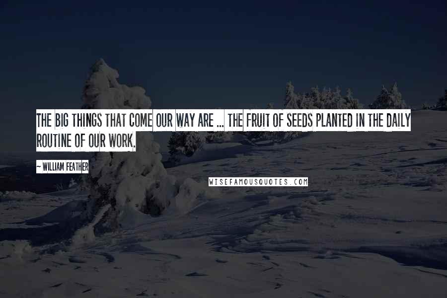 William Feather Quotes: The big things that come our way are ... the fruit of seeds planted in the daily routine of our work.