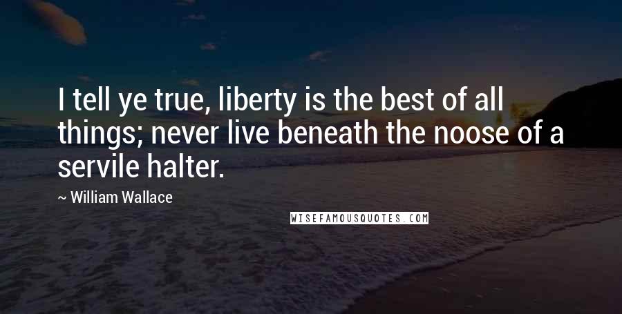 William Wallace Quotes: I tell ye true, liberty is the best of all things; never live beneath the noose of a servile halter.