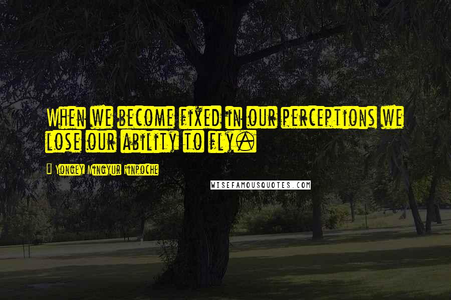 Yongey Mingyur Rinpoche Quotes: When we become fixed in our perceptions we lose our ability to fly.