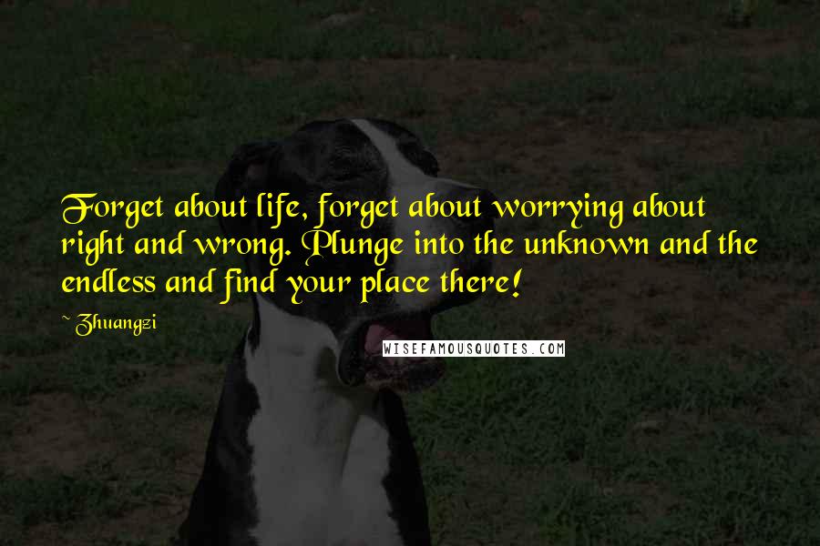 Zhuangzi Quotes: Forget about life, forget about worrying about right and wrong. Plunge into the unknown and the endless and find your place there!